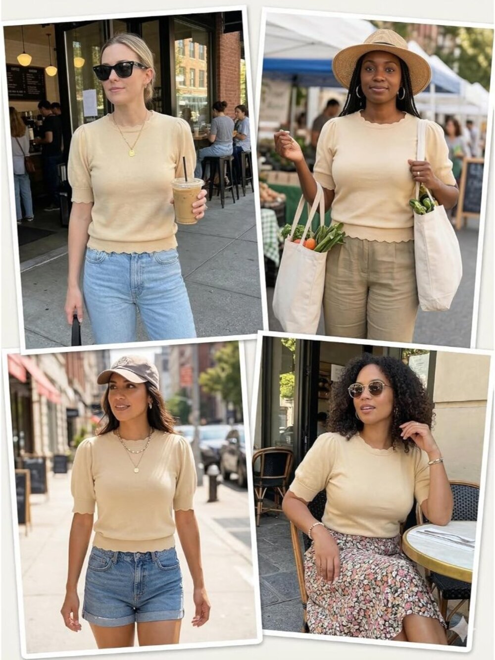 Women's Beige Short Sleeve Imported Pull On Casual Crew Neck Sweater - Picture 6 of 6